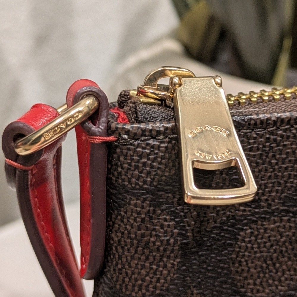 Coach Mini Rowan File Bag and Coach Zip Card Case Walnut w/ Red Trim Authentic - Picture 12 of 16